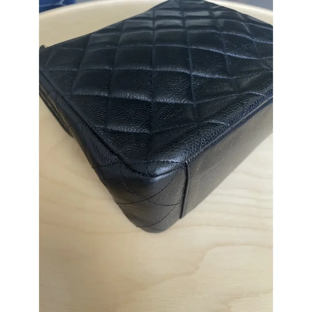 Chanel Caviar Medium Square Flap Crossbody Bag Classic Black Leather Gold CC